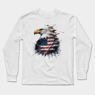 Eagle American Flag Watercolor Long Sleeve T-Shirt